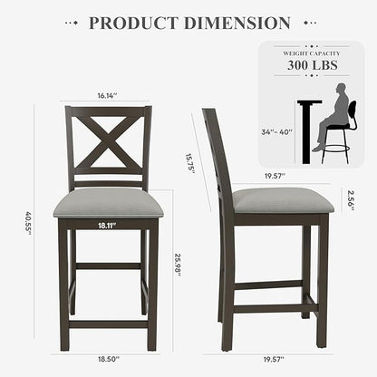 COLAMY Bar Stools Set of 2, Counter Height Bar Stools, Mid Century Modern Barstools with Back, Wood Barstools for Kitchen Dining Room Bar, Dark Grey