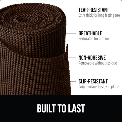 GORILLA GRIP powerGRIP Drawer Shelf and Cabinet Liner, Thick Strong Hold, Non-Adhesive Liners Protect Kitchen Cabinets and Cupboard, Bathroom Drawers, Easy Install, Breathable Mat, 20" x10', Chocolate