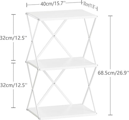 3-Tier End Table Small Side Table Tall Bedside Night Stand with Storage Sofa Side desks for Living Room Bedroom Office Bathroom Small Space White ET-03W