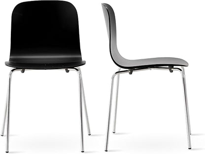 Livinia No.10 Mid-Century Modern Wooden Dining Chairs Set of 2, Contemporary Bentwood Kitchen Interior Armless Chairs with Steel Legs (Black)