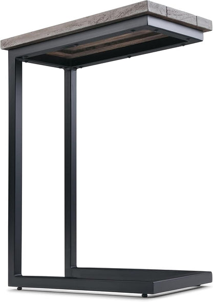 SIMPLIHOME Skyler 18-inch Wide Solid Mango/Metal Industrial C-Shaped End Table in Birch/Black for Living Room, Office, or Bedroom, Assembled