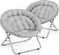 MoNiBloom Round Folding Saucer Chairs Set of 2 for Bedroom Living Room Dorm Foldable Metal Frame Comfy Soft Lounge Lazy Cozy Moon Chairs for Teens (Grey)