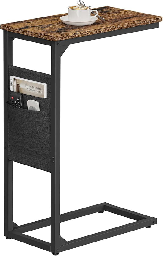 TUTOTAK C Shaped End Table, Side Table for Couch, Sofa Table with Storage Bag, TV Tray for Living Room, Bedroom, Brown TB01BB082