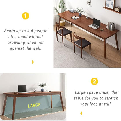Mid-Century Long Desk Table - 63" Simple Modern Extra Long 2-Person Wood Computer Workstation for Home Office Work in Walnut, 63" W x 24" D