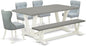 East West Furniture V097SI215-6 6 Piece Dining Room Table Set Contains a Rectangle Kitchen Table with V-Legs and 4 Baby Blue Linen Fabric Parson Chairs with a Bench, 40x72 Inch, Multi-Color