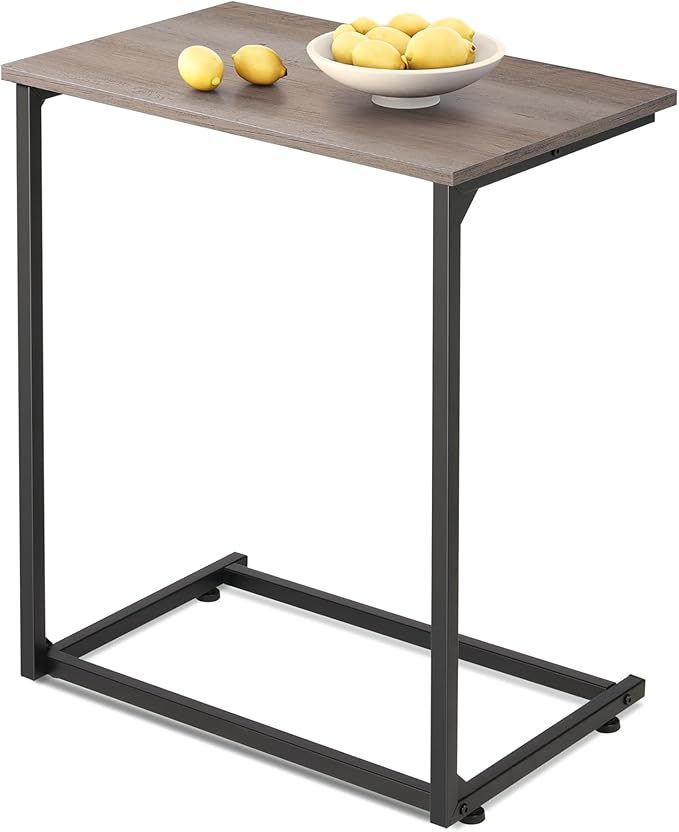 WLIVE C-Shaped End Table, Small Side Tables for Sofa, Wide Couch Table That Slide Under, Laptop Snack Table for Living Room, Bedroom, Home Office, Grey