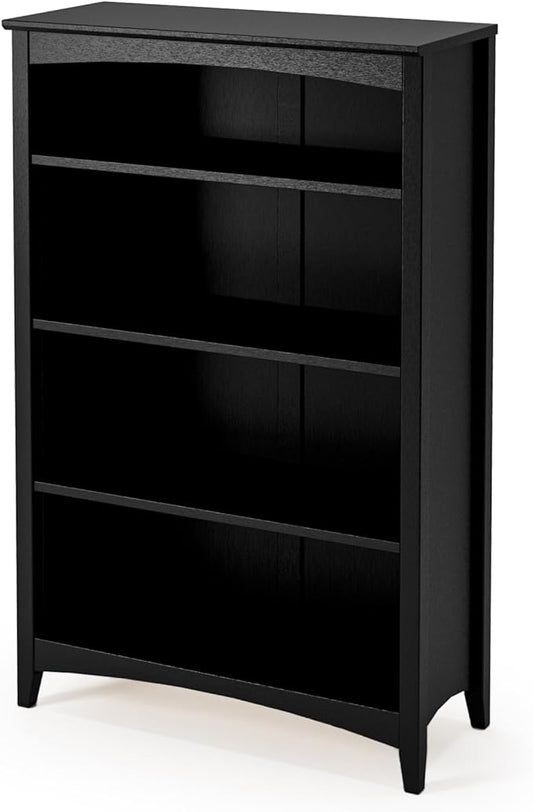 Camaflexi Shaker Style 4 Shelf Bookcase/Solid Wood / 48" High/Adjustable Shelving/Closed Back/Display Bookshelf for Living Room, Bedroom, Home and Office, Black