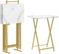 HOOBRO Folding TV Tray Tables, Set of 4 TV Trays with Storage Rack, Industrial Side Table for Eating at Couch, Foldable Snack Table for Small Space, Easy Assembly, Marble and Gold DM50BZ01