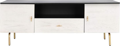 SAFAVIEH Genevieve TV Stand for up to 65" Flatscreen – Black & White Washed Finish, Mid-Century Modern Storage Cabinet, Entertainment Media Console (MED5000B)