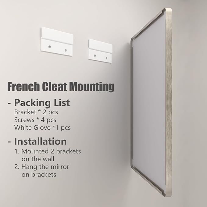 48x32 Silver Bathroom Mirror for Wall, Brushed Metal Framed Bathroom Vanity Mirror, Modern Rectangle Mirror, Rounded Corners, Shatterproof (Horizontal/Vertical)