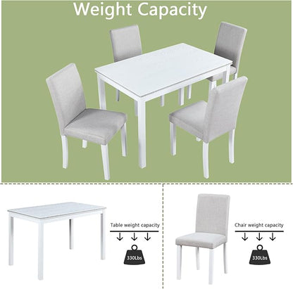 Ball & Cast 5 Piece Dining Table Set,Kitchen Table Set for 4 W/ 45.5" Rectangular Wooden Dining Table,Living Room Furniture W/ 4 Upholstered Chairs,for Dining Room,Kitchen,White