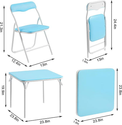 VECELO Folding Activity Table and Chairs 5 Pcs, Portable, with Ultra Soft Padded Cushion, 5 Piece Set, Baby Blue