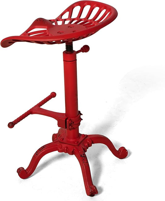 LOKKHAN Rustic Industrial Bar Stool - Cast Iron Tractor Seat - Adjustable Counter Height Swivel Breakfast Bar - Farmhouse Metal - 19.7-26.8 Inch Seat Height
