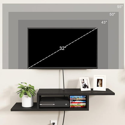 ChooChoo Floating TV Unit, Wall Mount Entertainment Center Media Console for Living Room, Bedroom, Black