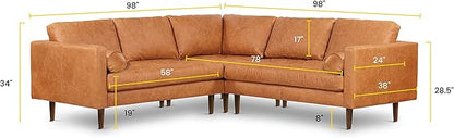 POLY & BARK Napa Leather Corner Sectional Sofa in Full-Grain Pure-Aniline Italian Tanned Leather in Cognac Tan