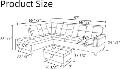 Convertible Sectional Couch, Large L Shaped Couch with Storage, Modern Modular 5-Seat Sectional Sofa with Ottomans for Living Room and Office, Brown