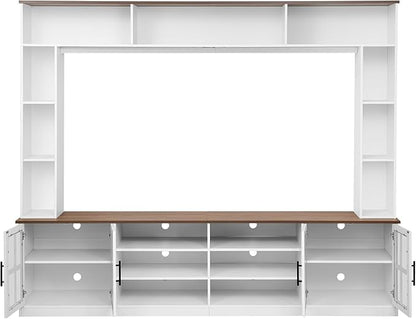 95.5" Entertainment Wall Unit Set with Bookshelves, Modern TV Stand for Televisions Up to 80", Large Media Console with Cabinets and Tempered Glass Doors for Living Room