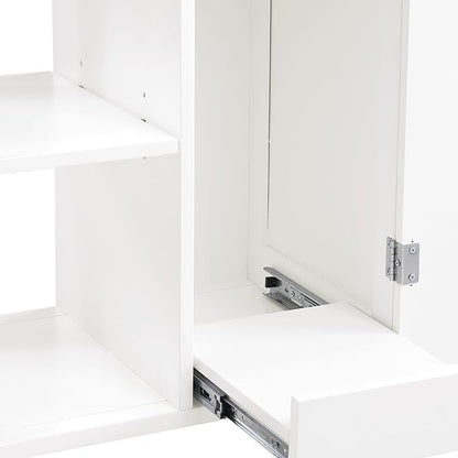 OSP Home Furnishings Derry Modern Farmhouse Kitchen Cart with Natural Butcher Block Top, Rolling Storage Cabinet with Drawer, Shelves, Hooks, White Finish