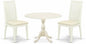 East West Furniture DMIP3-LWH-C 3 Piece Dining Room Furniture Set Contains a Round Kitchen Table with Dropleaf and 2 Linen Fabric Upholstered Dining Chairs, 42x42 Inch, Linen White