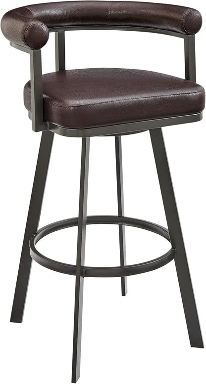 Armen Living Magnolia Swivel Counter Stool in Brown Metal with Brown Faux Leather