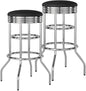 TRINITY Heavy Duty 30-Inch Backless Swivel Bar Stool for Kitchen, Garage, or Workshop, Chrome Finish with Faux Leather Seat, 2 Pack Pre-Assembled, Black
