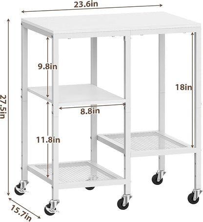 Kitchen Microwave Cart with Wheels,Coffee Bar Table Station,4-Tier Rolling Baker's Oven Rack,Small Appliance Storage Shelf,Utility Trolley Side Table for Kitchen,Office, Living Room (Snowy White)