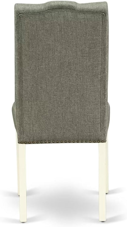 East West Furniture V097EL207-9 9 Piece Kitchen Table Set Includes a Rectangle Dining Table with V-Legs and 8 Gray Linen Fabric Parson Dining Chairs, 40x72 Inch, Multi-Color