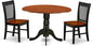 East West Furniture DLNO3-BCH-W 3 Piece Dining Room Table Set Contains a Round Dining Table with Dropleaf and 2 Wood Seat Chairs, 42x42 Inch, Black & Cherry