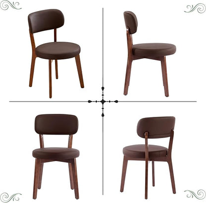 Furniliving Wooden Dining Chairs Set of 4, Mid-Century Modern Leather Upholstered Kitchen Chair with Solid Oak Wood, Farmhouse Dining Room Chairs, Brown