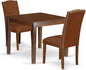 East West Furniture OXEN3-MAH-66 3 Piece Kitchen Table Set for Small Spaces Contains a Square Dining Room Table and 2 Brown Faux Faux Leather Upholstered Chairs, 36x36 Inch, Mahogany