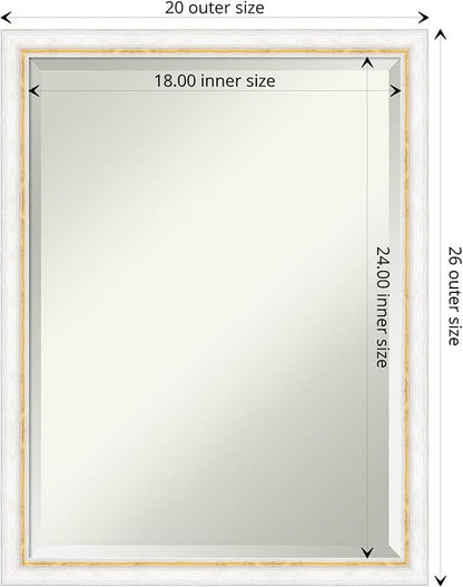 Amanti Art White Bathroom Mirror for Over Sink, 26x20 Morgan White Gold Rectangle Vanity Mirror, Medium Modern Contemporary Wood Frame, Hangs Horizonally and Vertically, Bathroom Wall Decor, Beveled