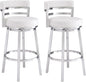 Armen Living Madrid 26" Seat Height Swivel White Faux Leather and Brushed Stainless Steel Bar Stool for Kitchen Island Counter, Set of 2