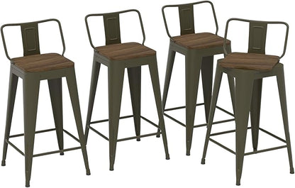 26 Inch Swivel Bar Stools Set of 4, Counter Height Bar Stools with Low Back, Metal Industrial Bar Chairs for Kitchen Island (Rusty)