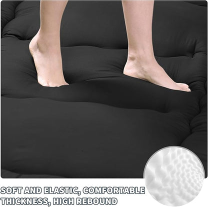 Japanese Floor Mattress,4" Thicken Japanese Floor Sleeping Pad Foldable,Futon Mattress Suitable for Camping and Guest Room (Black, Queen (80" X 60"))