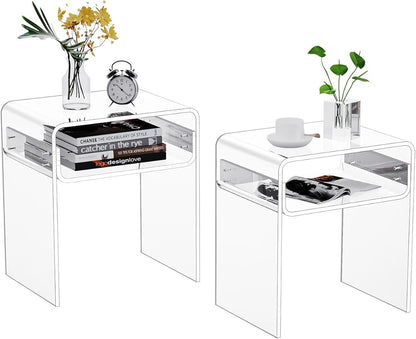 Clear Acrylic End Table 2-Tier Bedside nightstand for Living Room Bedroom Home Decor (Clear Double)