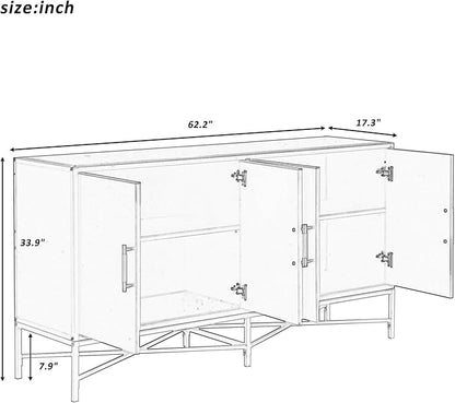 Merax Sideboard Buffet Cabinet with Storage, 4 Door Modern Cupboard w/Cross-Leg Design, Console Table for Kitchen, Dining/Living Room, Grey