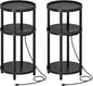 HOOBRO Set of 2 Small Round Side Tables with Charging Station, 3-Tier Round Bamboo End Tables, Easy Assembly, for Living Room, Bedroom, Apartment, Black BB152UBZP201