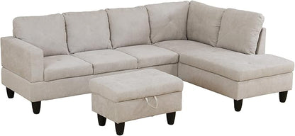 97" Oversized Sectional Couch, L Shaped Couch with Storage Ottoman, Modern Modular Sofa with Deep Seat, Sectional Couches for Living Room and Office, Off-White (Flannelette)