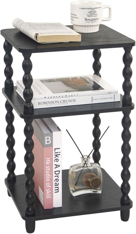 Side Table, Small End Table with Storage Shelf, Vintage Nightstand Bedside Table for Living Room, Bedroom, Office and Small Spaces (Black)