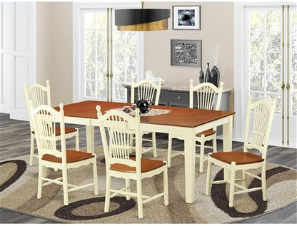 East West Furniture QUDO7-WHI-W 7 Piece Kitchen Table & Chairs Set Consist of a Rectangle Dining Room Table with Butterfly Leaf and 6 Solid Wood Seat Chairs, 40x78 Inch, Buttermilk & Cherry