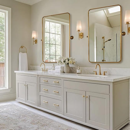 ANDY STAR Gold Pivot Mirror, 20" x 28" Brushed Brass Metal Frame Vanity Mirrors for Over Sink, Farmhouse Rectangle Bathroom Mirror with Adjustable Tilting Design Wall Mounted