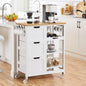 Yaheetech Kitchen Island Cart on Wheels with Bamboo Countertop, Rolling Serving Utility Trolley Cart with 3 Drawers, 3 Removable Shelves & Lockable Casters, Storage Cabinet for Dining Room, Bar, White