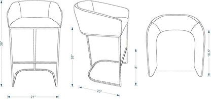 Manhattan Comfort Louvre 26 Inch Mid Century Modern Counter Height Bar Stools - Elegant Faux Leather Padded Seat, Stainless Steel Base with Footrest, Fully Assembled Barstools, Set of 3, Black & Gold