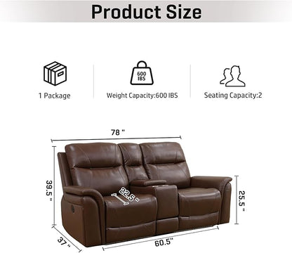 Nicbex PU Leather Power Wall Hugger Chair Double Reclining Sectional Sofa 2-Seater Loveseat Couch with Center Storage Console, USB Port, Cup Holders and Ambient LED Light for Living Room RV Theater