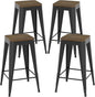 30 inch Backless Bar Stools Set of 4, Indoor Metal Bar Stools with Wood Seat, Industrial Counter Height Barstools for Kitchen Island, Black