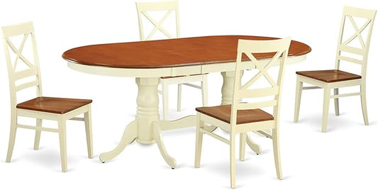 East West Furniture PLQU5-WHI-W 5 Piece Modern Dining Table Set Includes an Oval Wooden Table with Butterfly Leaf and 4 Dining Room Chairs, 42x78 Inch, Buttermilk & Cherry