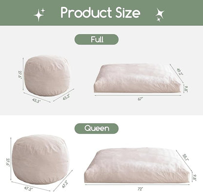 HIGOGOGO Giant Bean Bag Chair Bed for Adults,Convertible Beanbag Folds from Lazy Chair to Floor Mattress Bed,Large Floor Sofa Couch for Adult,Couples,Family, Machine Washable, Beige