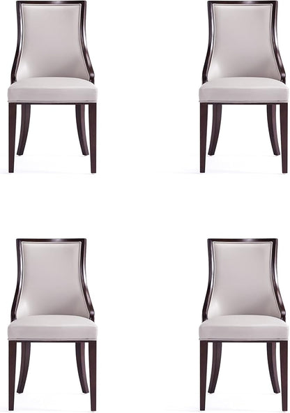 Manhattan Comfort Grand Avenue Faux Leather Dining Chairs, Parsons Accent Furniture with Padded Wingback Seat and Solid Beech Wood Frame, Set of 4, Light Grey