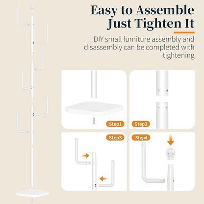 Yoobure Coat Rack Freestanding with Natural Marble Base - Cactus Coat Tree with 6 L-shaped Hooks, Heavy Duty Coat Hanger Stand, Metal Coat Rack Stand for Entryway, Hall Tree for Jacket/Hat/Clothes/Bag
