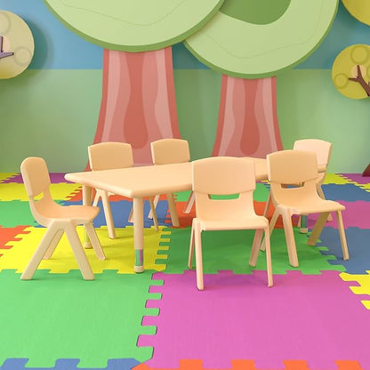 Flash Furniture Adjustable Classroom Activity Table with 6 Stackable Chairs, Rectangular Plastic Activity Table for Kids, 24" W x 48" L, Natural
